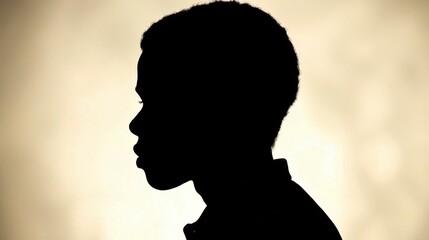Dark Silhouette of a Person's Profile Against a Light Beige Background