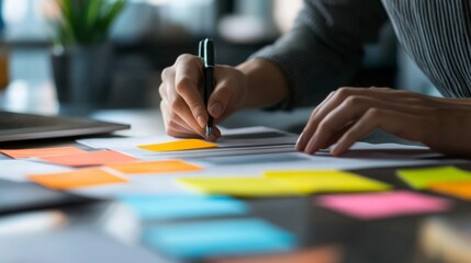 Organizing ideas and creative solutions modern office photo bright workspace close-up collaboration and planning