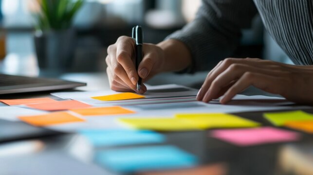 Organizing ideas and creative solutions modern office photo bright workspace close-up collaboration and planning