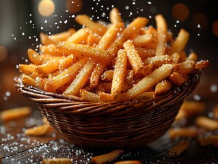 French Fries in Basket with Dusting