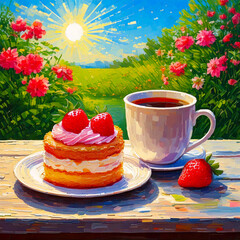 Strawberry Cake and Coffee Delight.