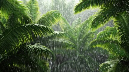 Fototapeta premium A dense canopy of rain-drenched palm trees absorbing moisture from the atmosphere.