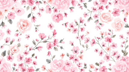 Watercolor Pink flower background, Seamless pattern with watercolor pink flowers