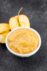 Apple puree natural ingredients tasty fresh delicious gourmet food background table rustic food top view copy space keto and paleo diet vegetarian and vegan food