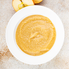 Apple puree natural ingredients tasty fresh delicious gourmet food background table rustic food top view copy space keto and paleo diet vegetarian and vegan food