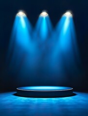 Illuminated Stage, Blue Background, Exhibition Podium, Modern Design