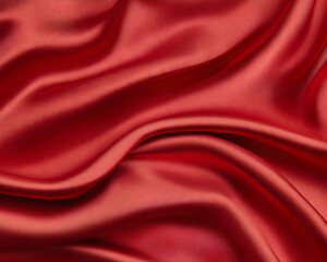 Fototapeta premium Flowing red silk fabric, smooth curves and soft folds Abstract texture, elegant and luxurious