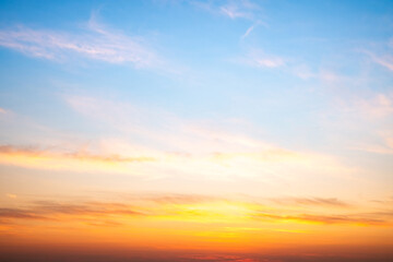 Beautiful , luxury soft gradient orange gold clouds and sunlight on the blue sky perfect for the background, take in evening,Twilight, Large size, high definition landscape photo