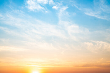 Beautiful , luxury soft gradient orange gold clouds and sunlight on the blue sky perfect for the background, take in evening,Twilight, Large size, high definition landscape photo