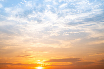 Beautiful , luxury soft gradient orange gold clouds and sunlight on the blue sky perfect for the background, take in evening,Twilight, Large size, high definition landscape photo