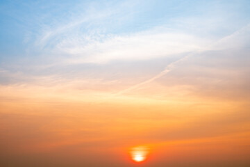 Beautiful , luxury soft gradient orange gold clouds and sunlight on the blue sky perfect for the background, take in evening,Twilight, Large size, high definition landscape photo