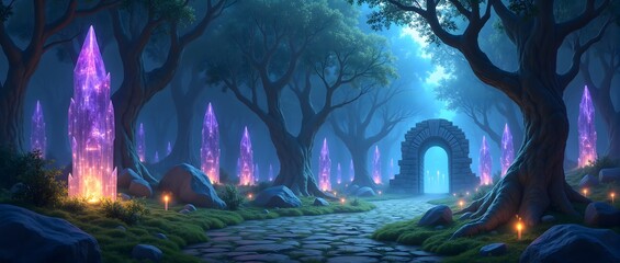 Fototapeta premium The Crystal Portal: Where Forest and Fantasy Collide