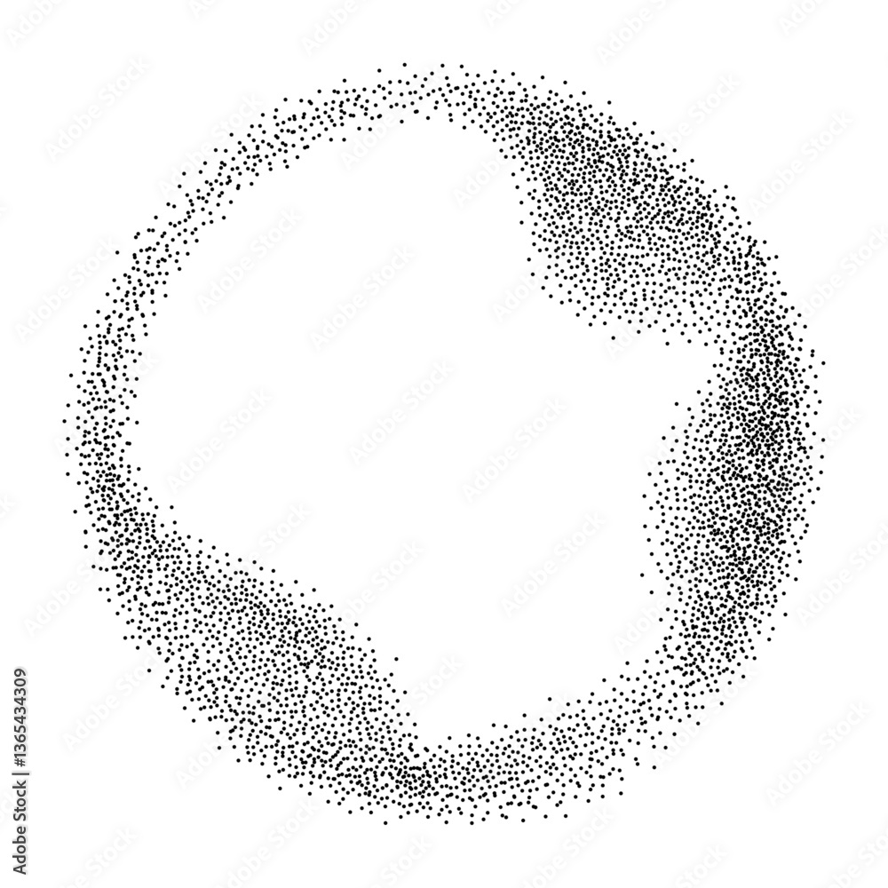 Leinwandbilder Abstract vector black dot particles flowing in circular frame isolated on transparent background with copy space