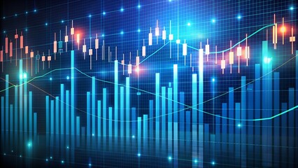 Stock market or forex trading graph and candlestick, Blue background 