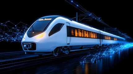 Futuristic train moving at high speed, digitally enhanced