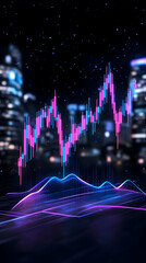 Futuristic stock chart over city lights