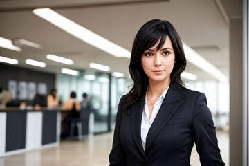 Serious Older Businesswoman in a stylish business outfit standing at modern coworking space
