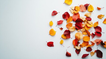 Red and yellow flower petals on white