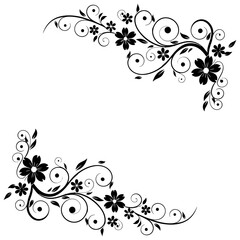 Elegant Floral Frame with Swirls &ndash; Black and White Decorative Border