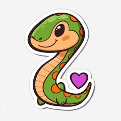 Fototapeta premium Adorable Cartoon Baby Snake with Heart Sticker Design