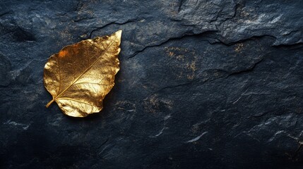 Obraz premium A gold leaf delicately placed on a dark surface, with room for text.