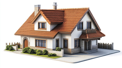 Charming residential house with red roof and garden