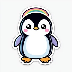 Obraz premium Adorable Cartoon Penguin with Rainbow Headband - Cute Animal Illustration