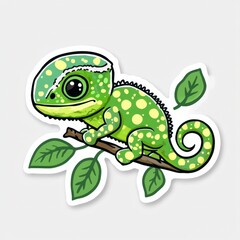 Adorable Cartoon Chameleon on Branch Sticker