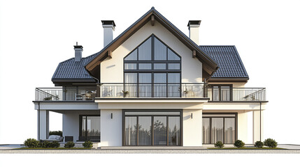 Obraz premium Modern residential house with large windows and balcony on white background