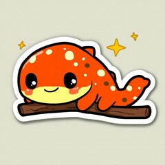 Adorable Cartoon Orange Salamander on a Branch
