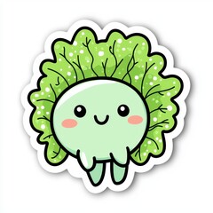 Fototapeta premium Adorable Lettuce Character Kawaii Veggie Sticker Design