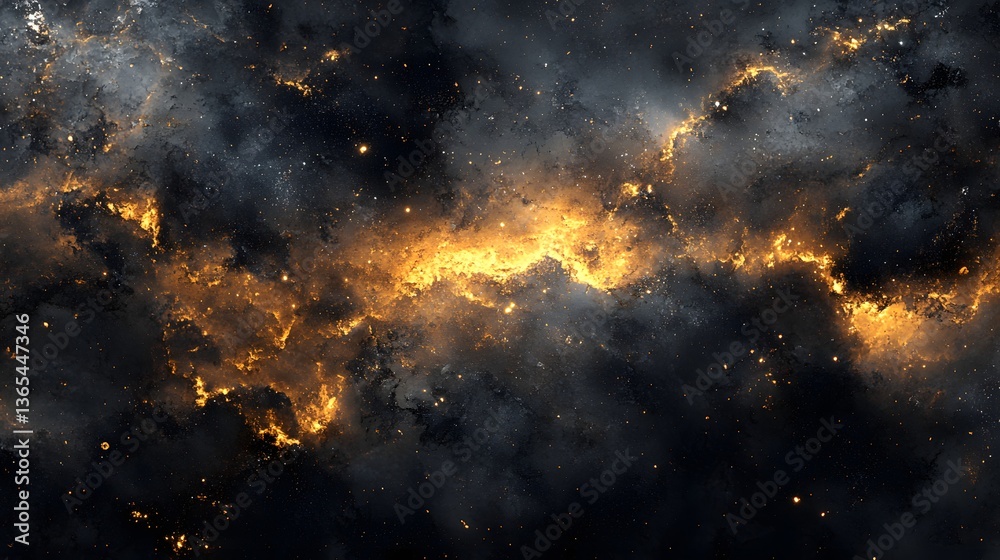 Poster dynamic black and yellow nebula captivating the viewer with its bold colors and abstract cosmic patt