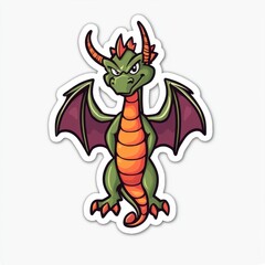 Naklejka premium Adorable Cartoon Dragon Sticker Design Green, Orange, and Purple Fantasy Creature