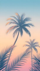 Obraz premium Tropical palm trees against a pastel sunset, perfect for phone wallpaper. 