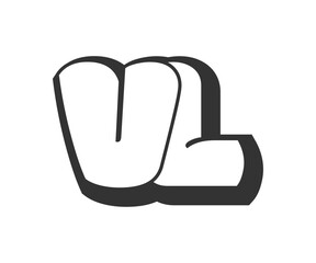 VL logo, bubble comic lettering, rounded in graffiti style black and white silhouette. Trendy preschool V and L letter text for festival party, personal initials, children funky print and web.