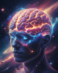 Surreal Cosmic Brain Made of Glowing Nebulae and Galaxies – Ultra-HD Vertical Art 