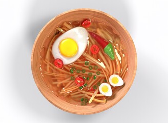 a plate of ramen on a white background 3d-rendering