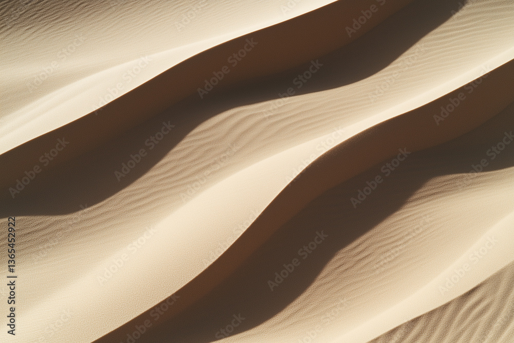 Poster smooth sand dunes with gentle curves and shadows create serene desert landscape