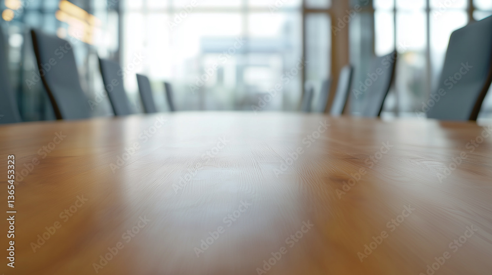 Aufkleber wide angle view of wooden conference table in modern office setting