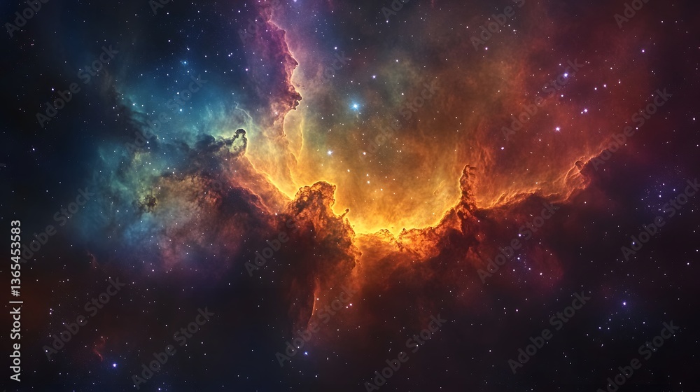 Poster infinite nebula displaying a luminous array of cosmic elements creating an abstract cyberpunk scene 