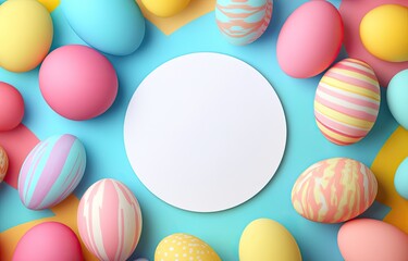 Fototapeta premium Colorful Easter eggs arranged around a blank circle