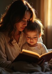 Obraz premium Mom tells a story in soft light