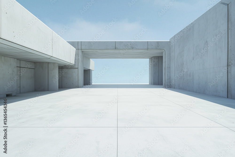 Poster Minimalistic sci fi architecture with concrete structures under clear blue sky