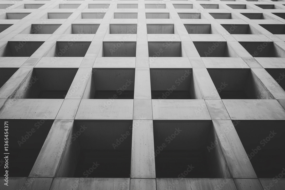 Poster modern building facade with repetitive square patterns creates striking geometric design