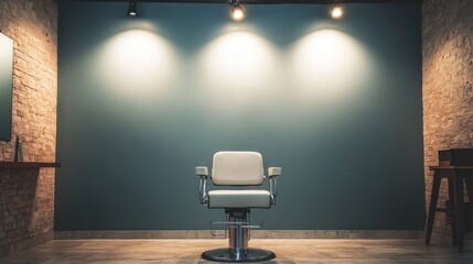 Empty salon chair under bright spotlights in a modern setting