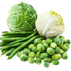 Fototapeta premium Cabbage, Brussels sprouts, and green beans isolated on a transparent background