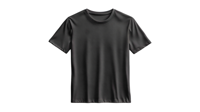 A black short-sleeve t-shirt, front view. A classic black t-shirt on a transparent background, a men's everyday chill t-shirt.