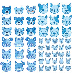 Obraz premium animal, cartoon, pattern, vector, set, seamless, illustration, icon, baby, bear, cat, pig, dog, 