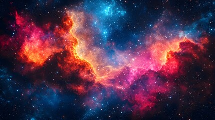 A striking cyberpunk nebula set against the sky filled with stars creating a beautiful cosmic landscape of light