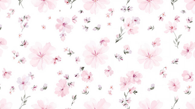 Watercolor Pink flower background, Beautiful seamless pattern with watercolor gentle pink flowers